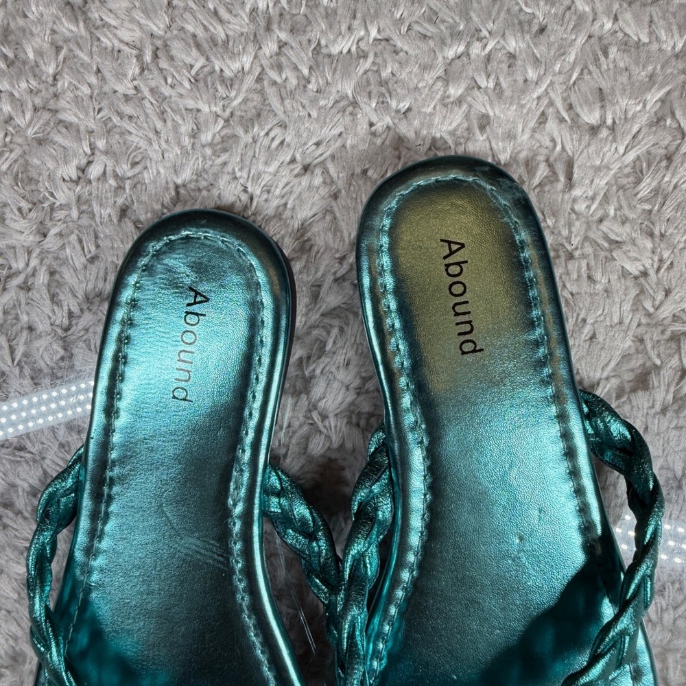 Abound Sandals Women's 8 Teal Metallic Braided Thong Flip Flop Sandals Boho Glam - Picture 4 of 10